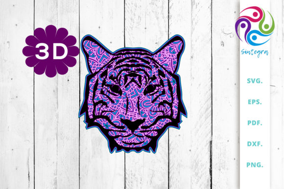 3D Multi Layer Tiger Head out of Mandala