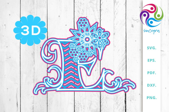 3D Multilayer Floral Chevron Letter E Design