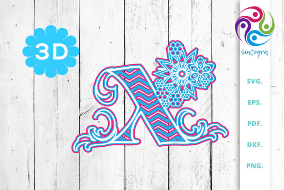 3D Multilayer Floral Chevron Letter X