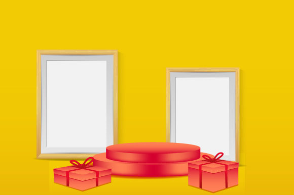 3D Podium with Gift Box and Frame for Business Product Promotion and Presentation Needs