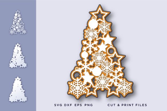 Christmas Tree Snowflakes 3D Digital Download