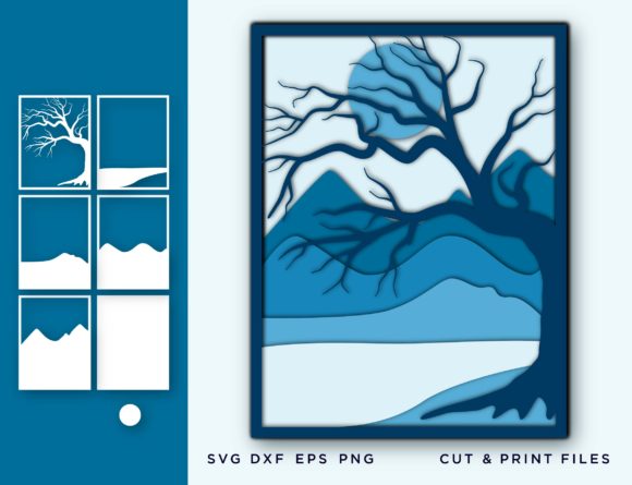Wall Art 3D: Tree and Mountain Layered Designs for Digital Creativity